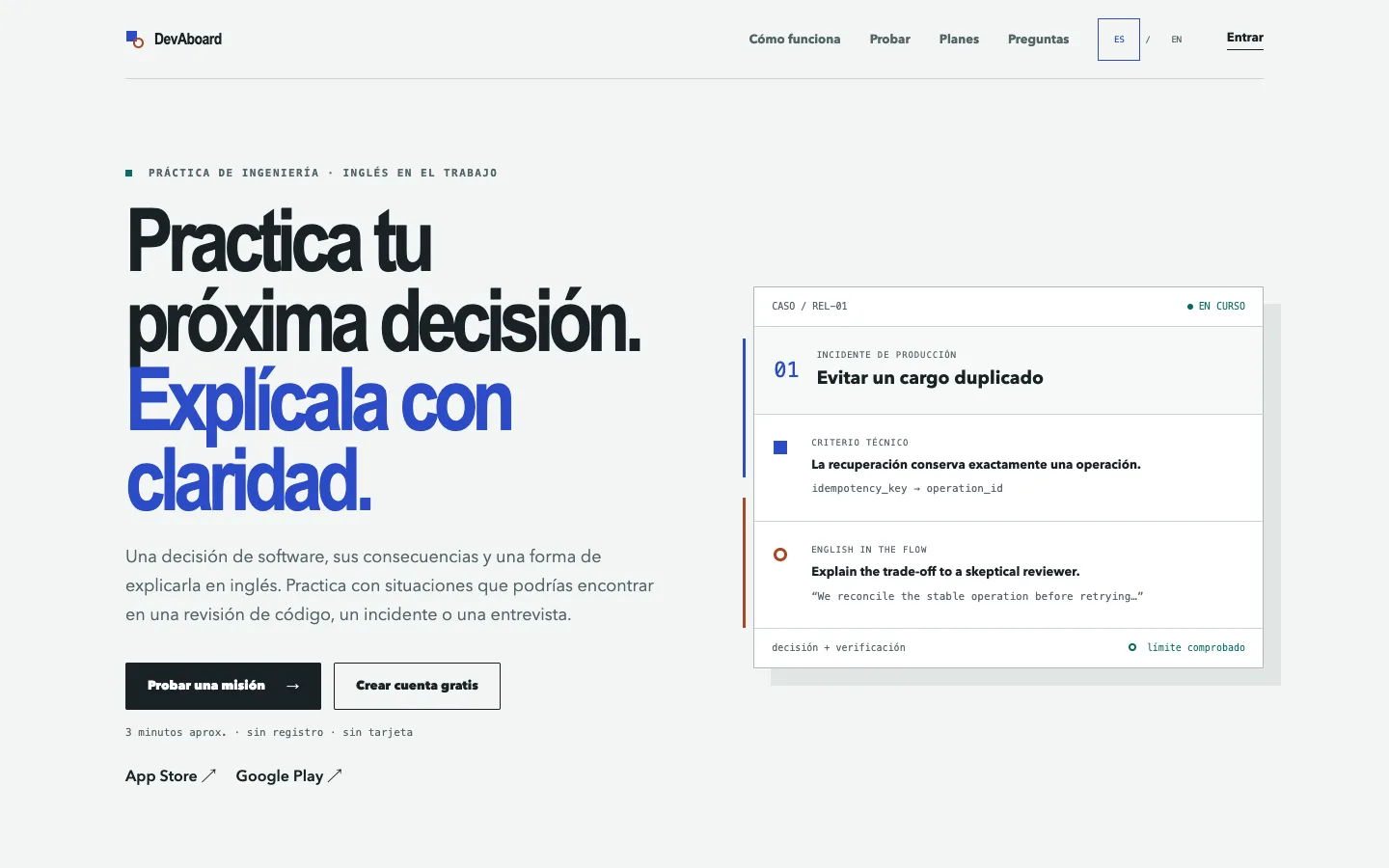 DevAboard website with an interactive micro-mission for practicing development skills.