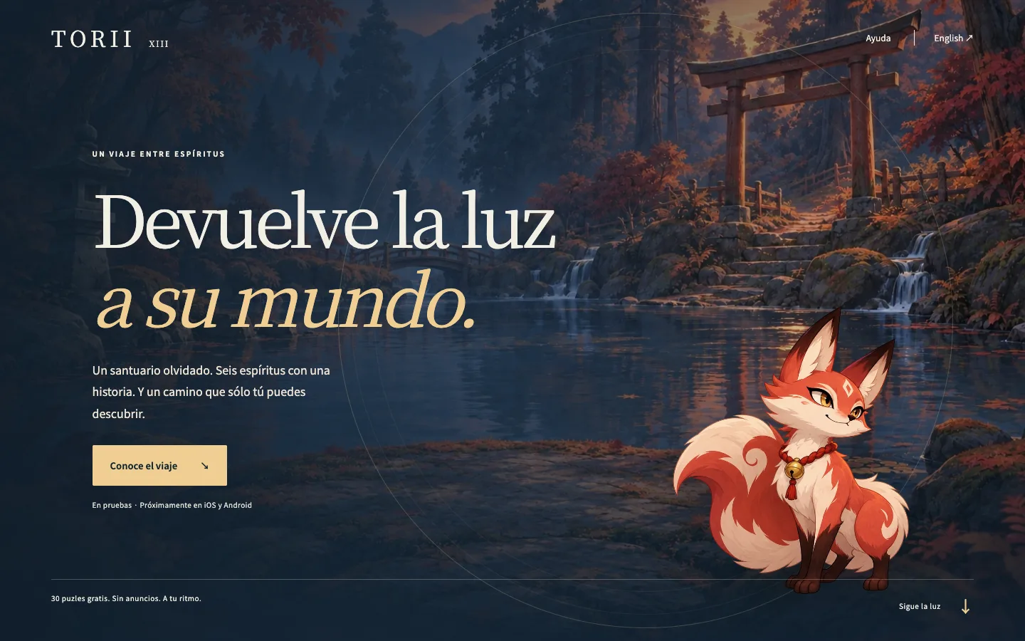 Web de TORII XIII con el arte y la presentación de su aventura de puzzles.